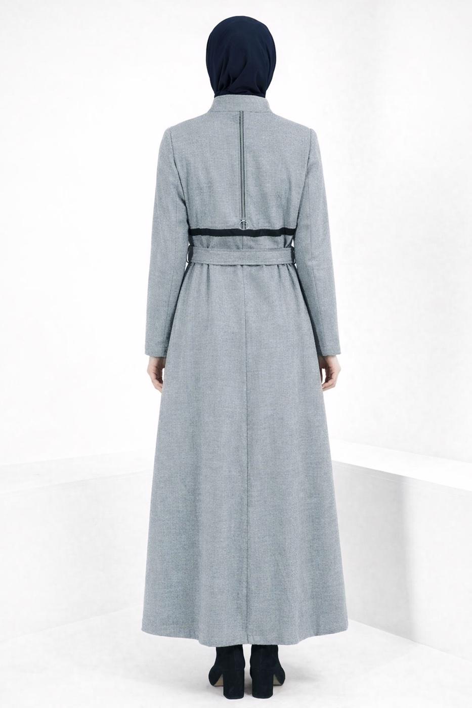 Tesettür giyim LACİVERT ALVİNA KEMERLİ PARDESÜ T 10827