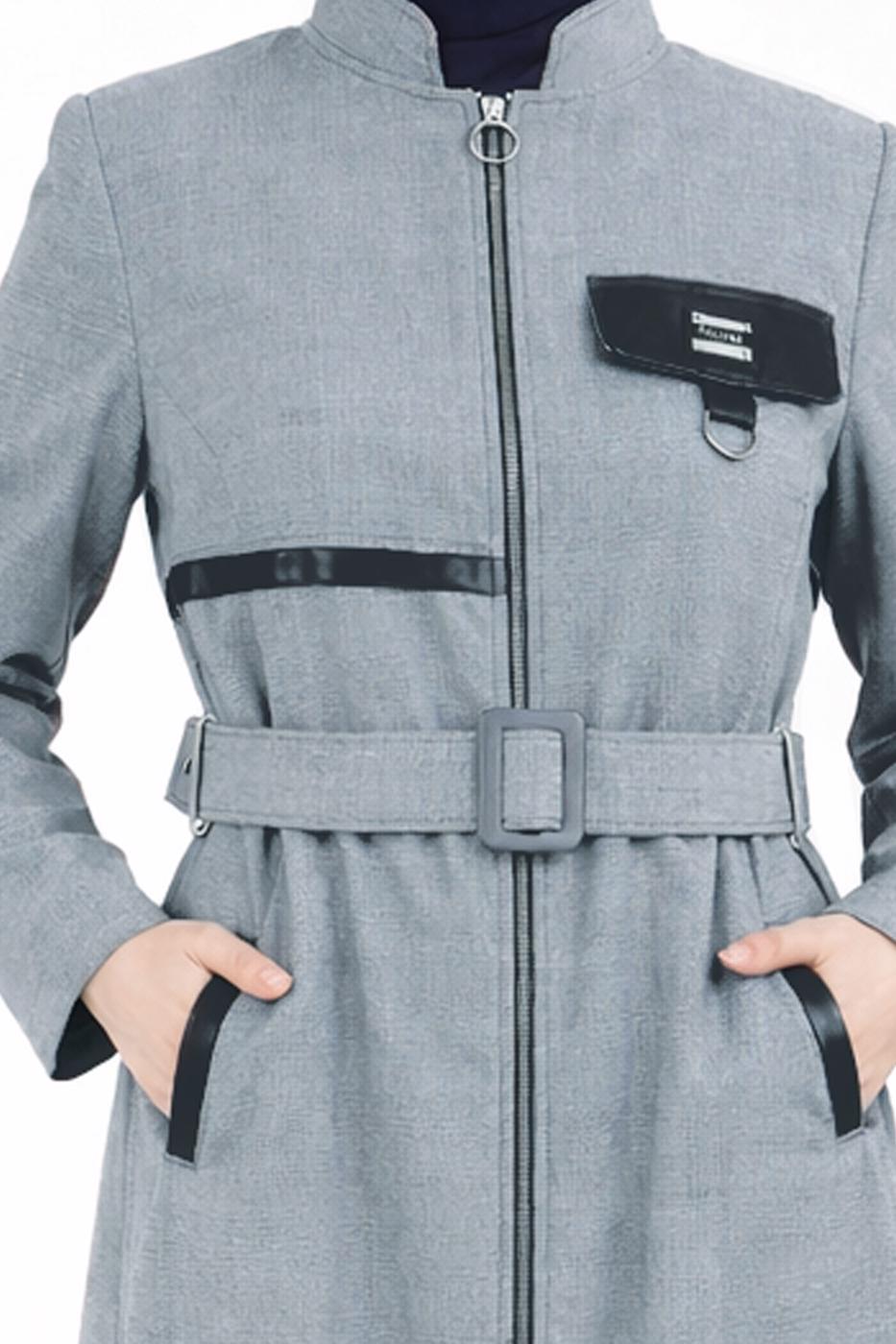 Tesettür giyim LACİVERT ALVİNA KEMERLİ PARDESÜ T 10827