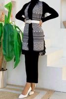 Tesettür giyim SİYAH ETNİK DESENLİ TRİKO ŞAL T 33222