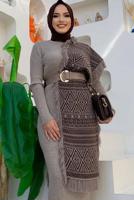 Tesettür giyim KAHVE ETNİK DESENLİ TRİKO ŞAL T 33222