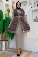 Tesettür giyim KAHVE ETNİK DESENLİ TRİKO ŞAL T 33222