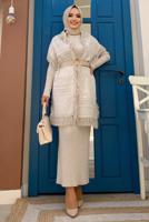 Tesettür giyim BEJ ETNİK DESENLİ TRİKO ŞAL T 33222