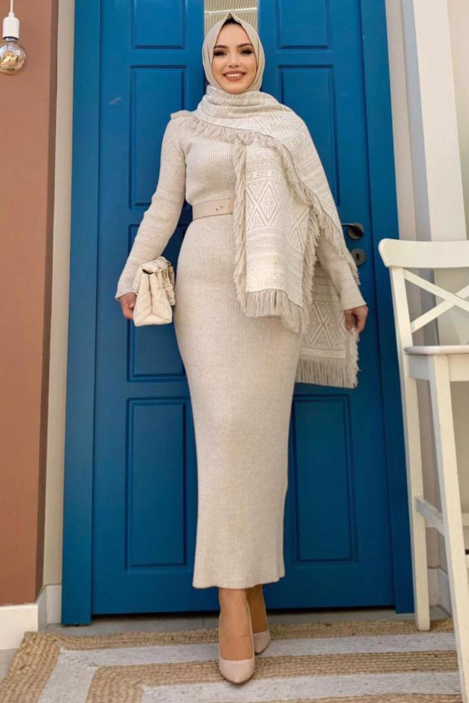 Tesettür giyim BEJ ETNİK DESENLİ TRİKO ŞAL T 33222