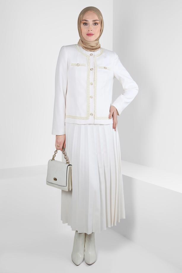 Tesettür giyim KREM T 30405 ALVİNA 43961 2Lİ ETEKLİ TK 38/44 TEK40 - TRENDTESETTÜR