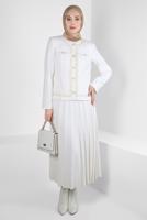 Tesettür giyim KREM ALVİNA PİLİSELİ ETEKLİ TAKIM T 30405