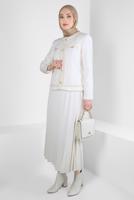 Tesettür giyim KREM ALVİNA PİLİSELİ ETEKLİ TAKIM T 30405
