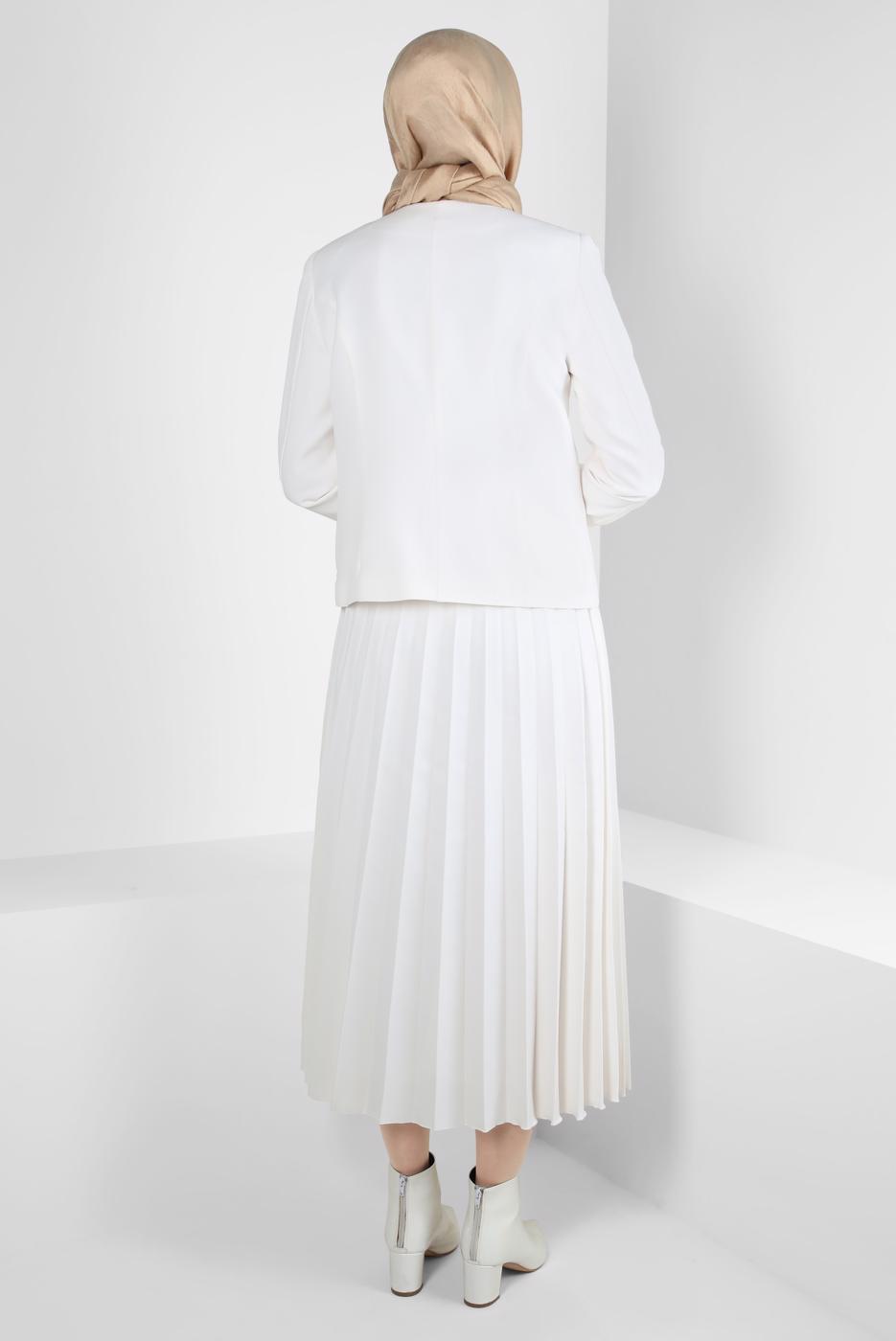 Tesettür giyim KREM ALVİNA PİLİSELİ ETEKLİ TAKIM T 30405