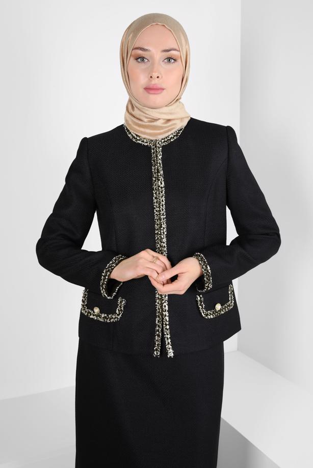 Tesettür giyim SİYAH ALVİNA ETEKLİ TAKIM T 30407 - TRENDTESETTÜR