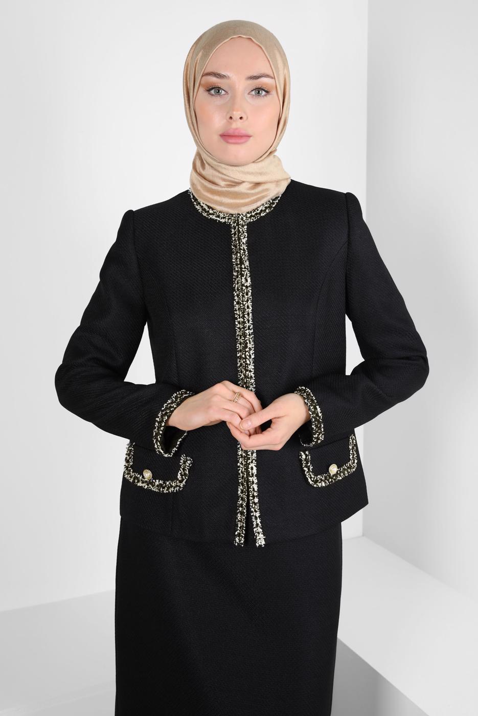 Tesettür giyim SİYAH ALVİNA ETEKLİ TAKIM T 30407