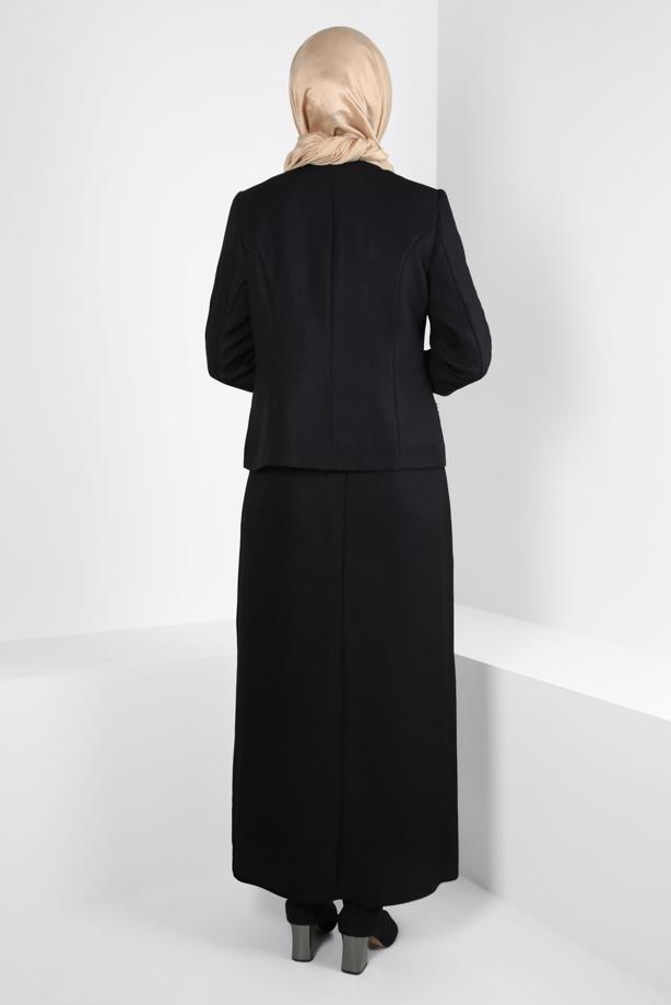 Tesettür giyim SİYAH ALVİNA ETEKLİ TAKIM T 30407 - TRENDTESETTÜR