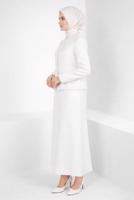 Tesettür giyim KREM ALVİNA ETEKLİ TAKIM T 30407