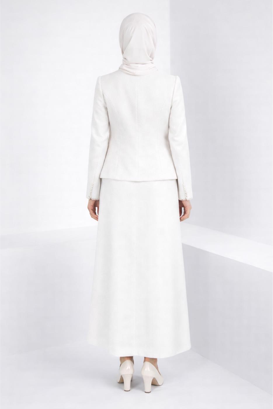 Tesettür giyim KREM ALVİNA ETEKLİ TAKIM T 30407