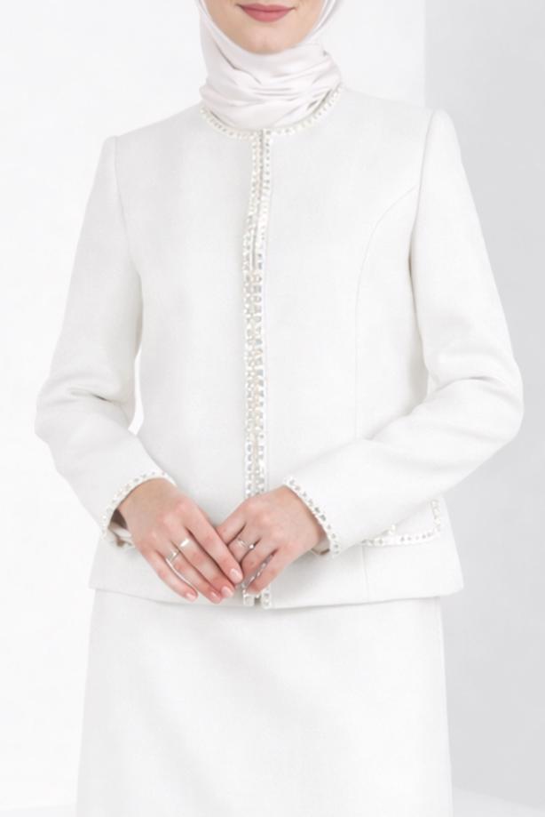 Tesettür giyim KREM ALVİNA ETEKLİ TAKIM T 30407 - TRENDTESETTÜR