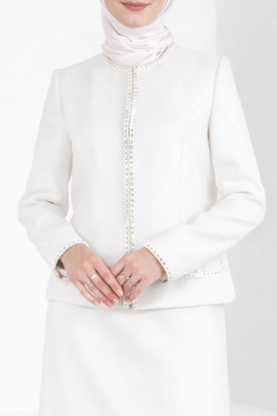 Tesettür giyim KREM ALVİNA ETEKLİ TAKIM T 30407