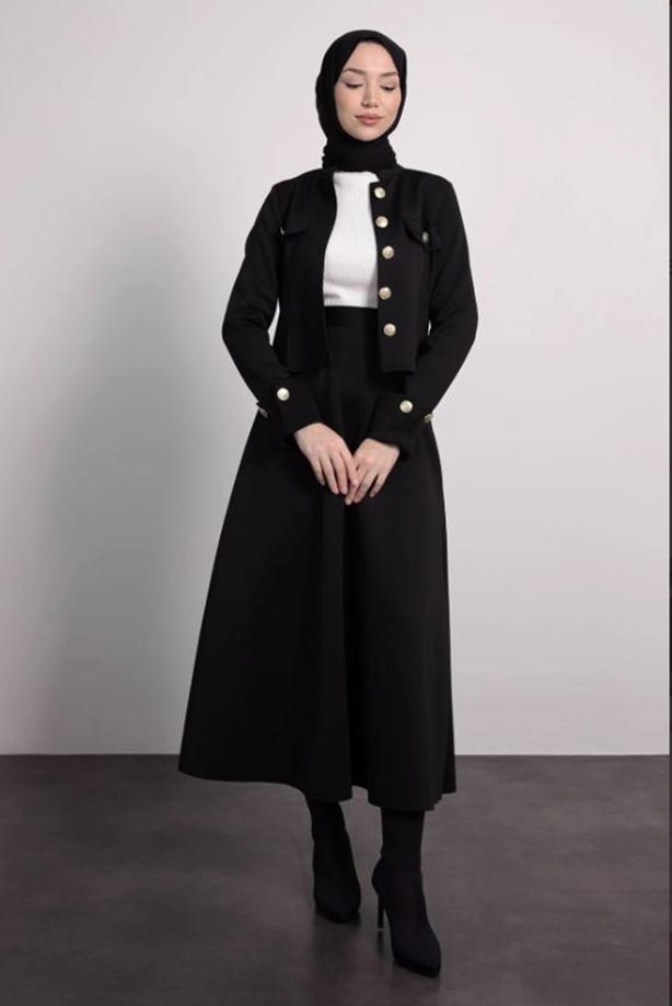 Hijab clothing BLACK SKIRTED SUIT T 4795 - TRENDTESETTÜR