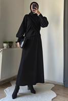 Hijab clothing BLACK SKIRTED SUIT WITH BALLOON SLEEVE T 5573
