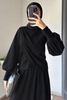 Hijab clothing BLACK SKIRTED SUIT WITH BALLOON SLEEVE T 5573