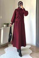 Hijab clothing CLARET RED SKIRTED SUIT WITH BALLOON SLEEVE T 5573