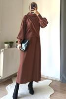 Hijab clothing BROWN SKIRTED SUIT WITH BALLOON SLEEVE T 5573