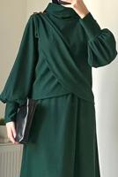 Hijab clothing GREEN SKIRTED SUIT WITH BALLOON SLEEVE T 5573