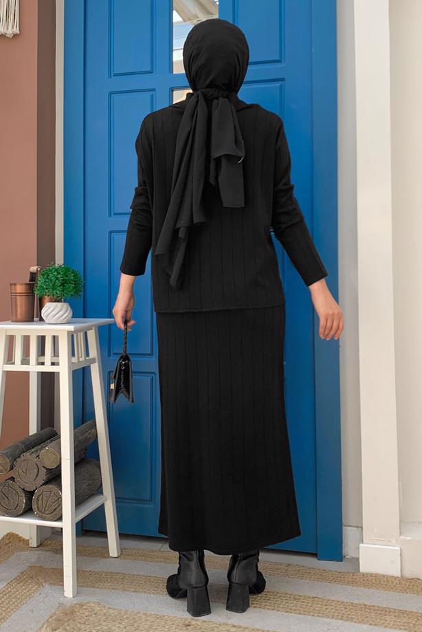 Tesettür giyim SİYAH TRİKO ETEKLİ TAKIM T 60332 - TRENDTESETTÜR