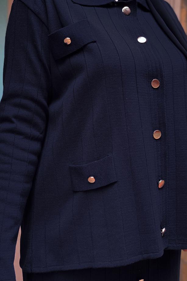 Hijab clothing NAVY BLUE KNITWEAR SKIRTED SUIT T 60332 - TRENDTESETTÜR