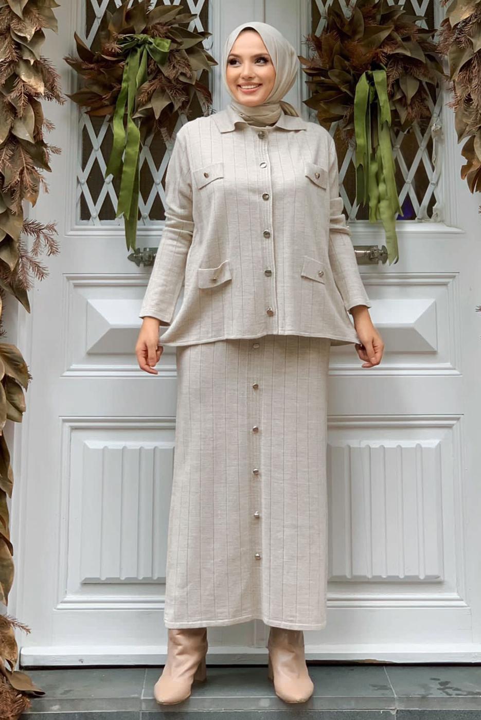 Vêtements hijab BEIGE COSTUME EN TRICOT JUPE T 60332