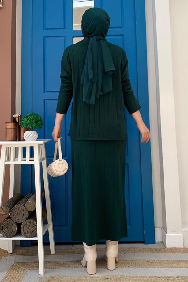 Tesettür giyim YEŞİL TRİKO ETEKLİ TAKIM T 60332 - TRENDTESETTÜR