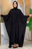 Hijab clothing BLACK BUTTON DETAIL KNITWEAR DRESS WITH CAPE T 52222