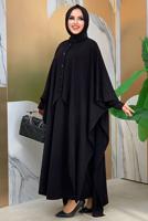 Hijab clothing BLACK BUTTON DETAIL KNITWEAR DRESS WITH CAPE T 52222