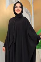 Hijab clothing BLACK BUTTON DETAIL KNITWEAR DRESS WITH CAPE T 52222