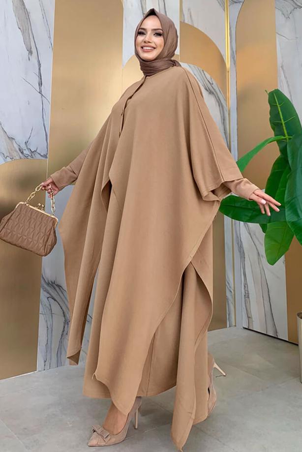 Vêtements hijab TABA ROBE EN MAILLE DÉTAIL BOUTONS AVEC CAPE T 52222 - TRENDTESETTÜR