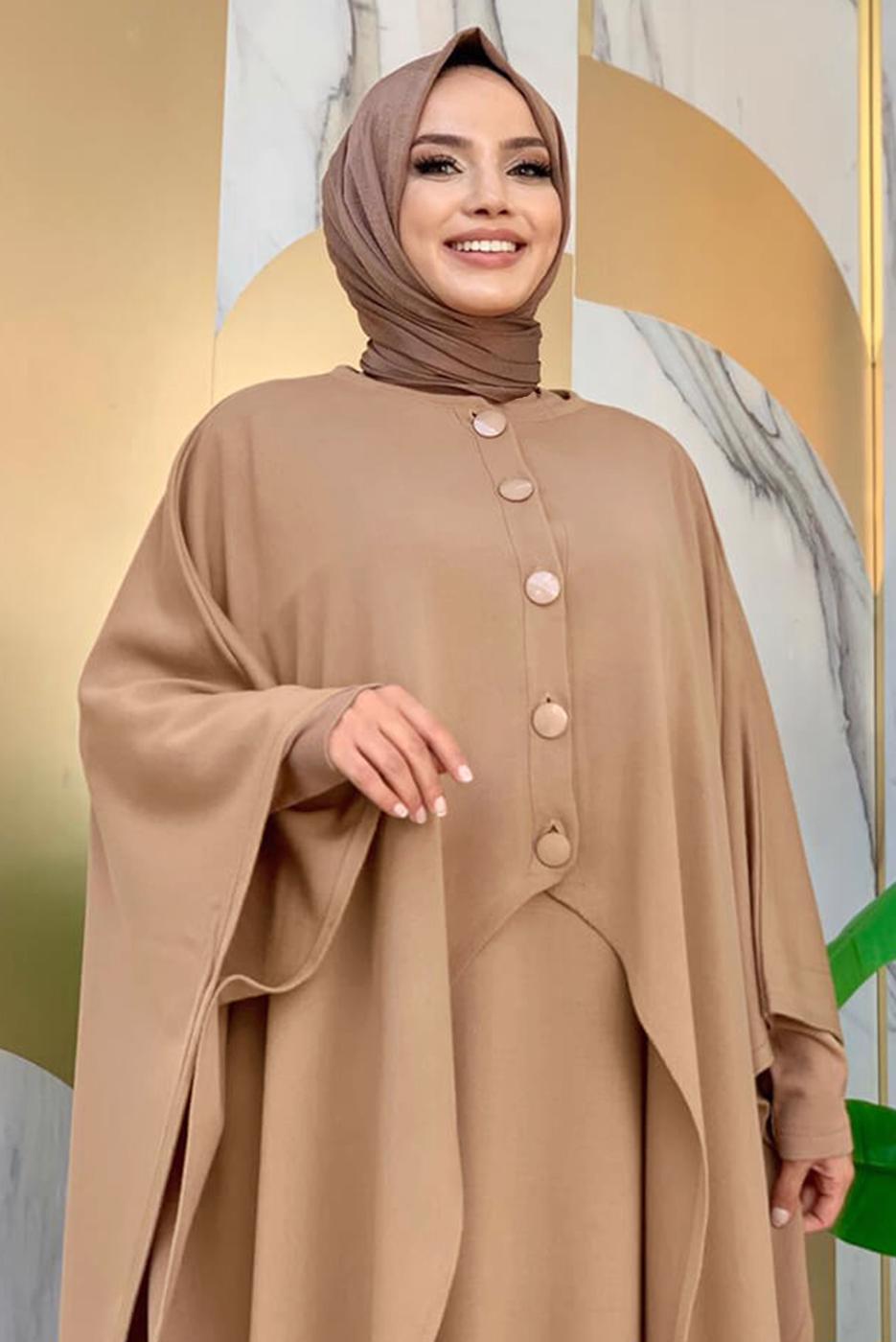 Vêtements hijab TABA ROBE EN MAILLE DÉTAIL BOUTONS AVEC CAPE T 52222