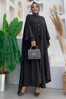 Vêtements hijab GRIS ROBE EN MAILLE DÉTAIL BOUTONS AVEC CAPE T 52222