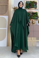 Vêtements hijab VERT ROBE EN MAILLE DÉTAIL BOUTONS AVEC CAPE T 52222