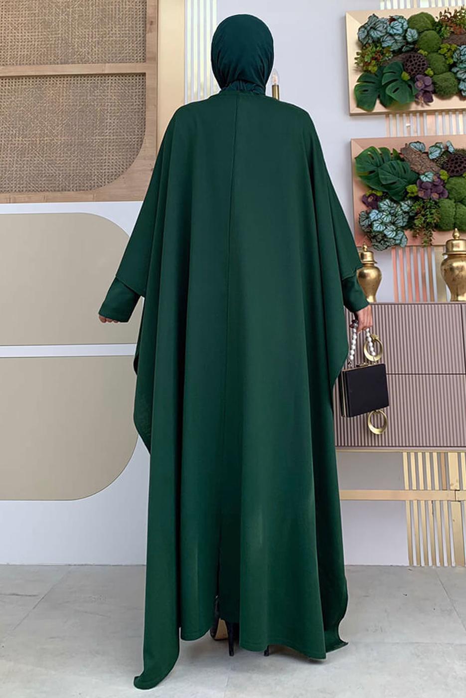 Vêtements hijab VERT ROBE EN MAILLE DÉTAIL BOUTONS AVEC CAPE T 52222