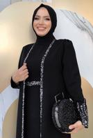 Vêtements hijab NOIR COSTUME ROBE AVEC GILET T 8383