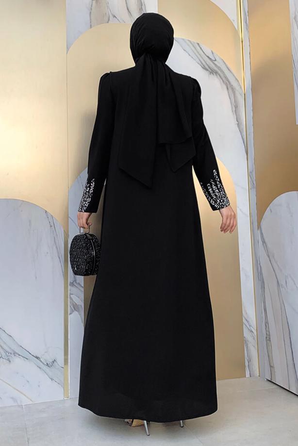 Vêtements hijab NOIR COSTUME ROBE AVEC GILET T 8383 - TRENDTESETTÜR