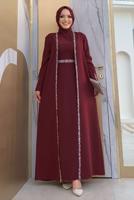 Vêtements hijab ROUGE BORDEAUX COSTUME ROBE AVEC GILET T 8383