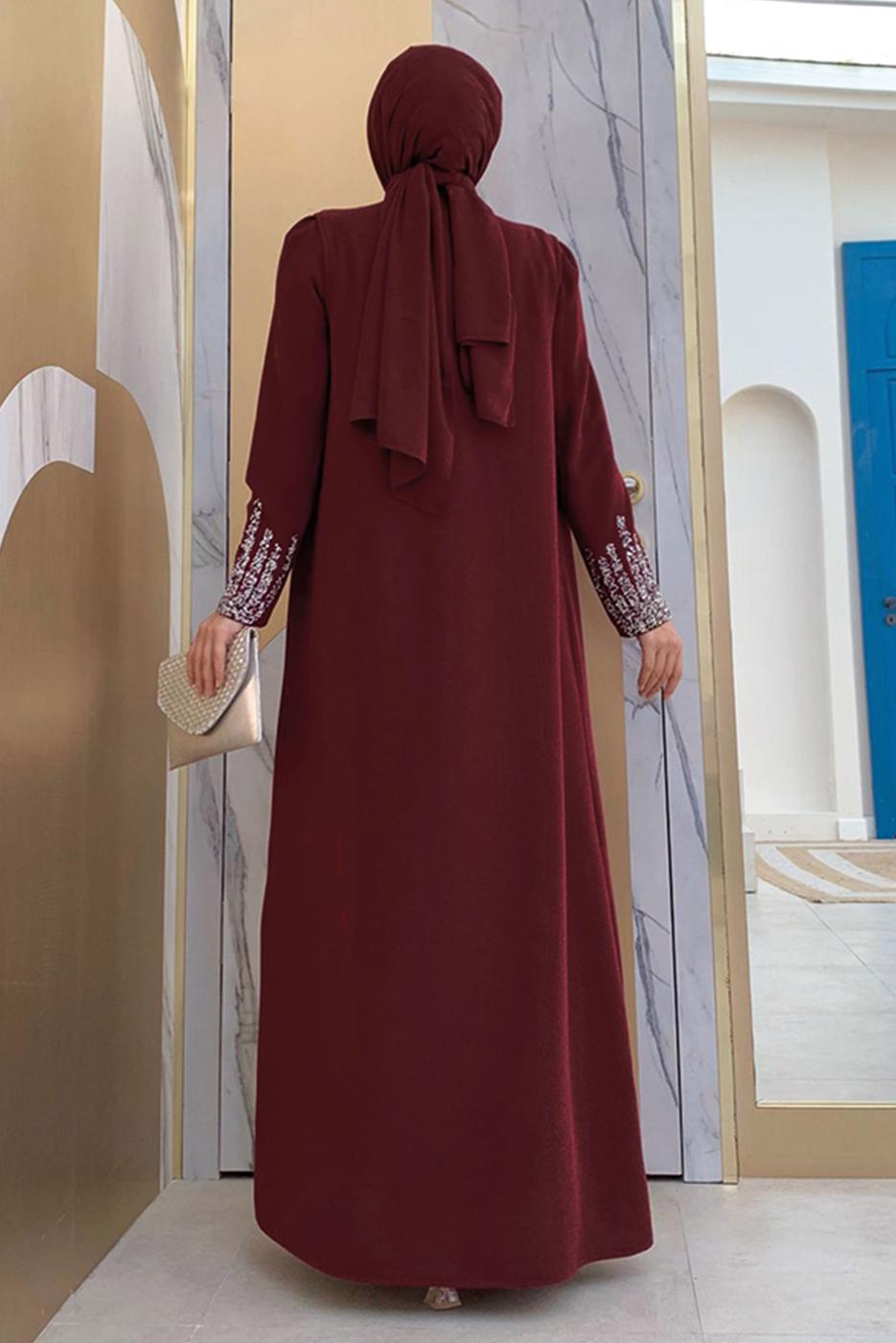 Vêtements hijab ROUGE BORDEAUX COSTUME ROBE AVEC GILET T 8383