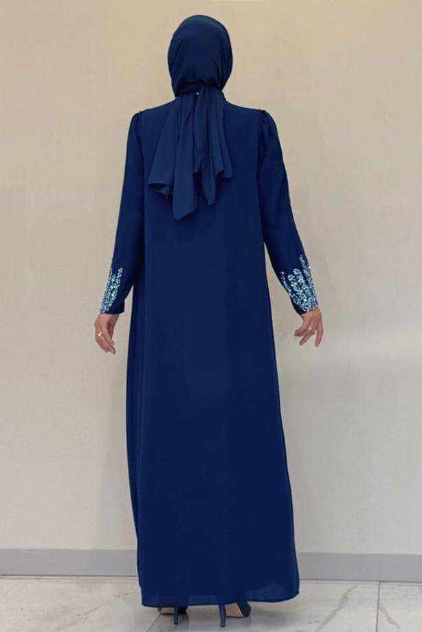 Vêtements hijab BLEU MARINE COSTUME ROBE AVEC GILET T 8383 - TRENDTESETTÜR