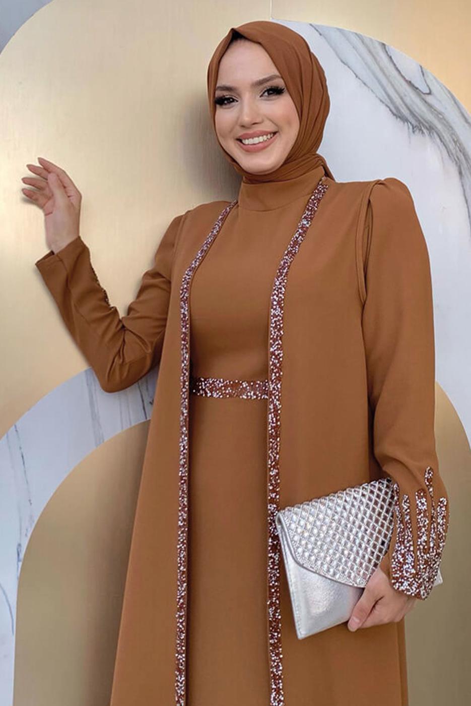 Vêtements hijab TABA COSTUME ROBE AVEC GILET T 8383