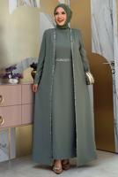 Vêtements hijab VERT COSTUME ROBE AVEC GILET T 8383