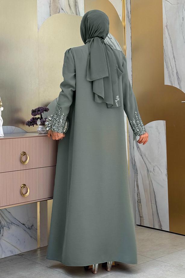 Vêtements hijab VERT COSTUME ROBE AVEC GILET T 8383 - TRENDTESETTÜR