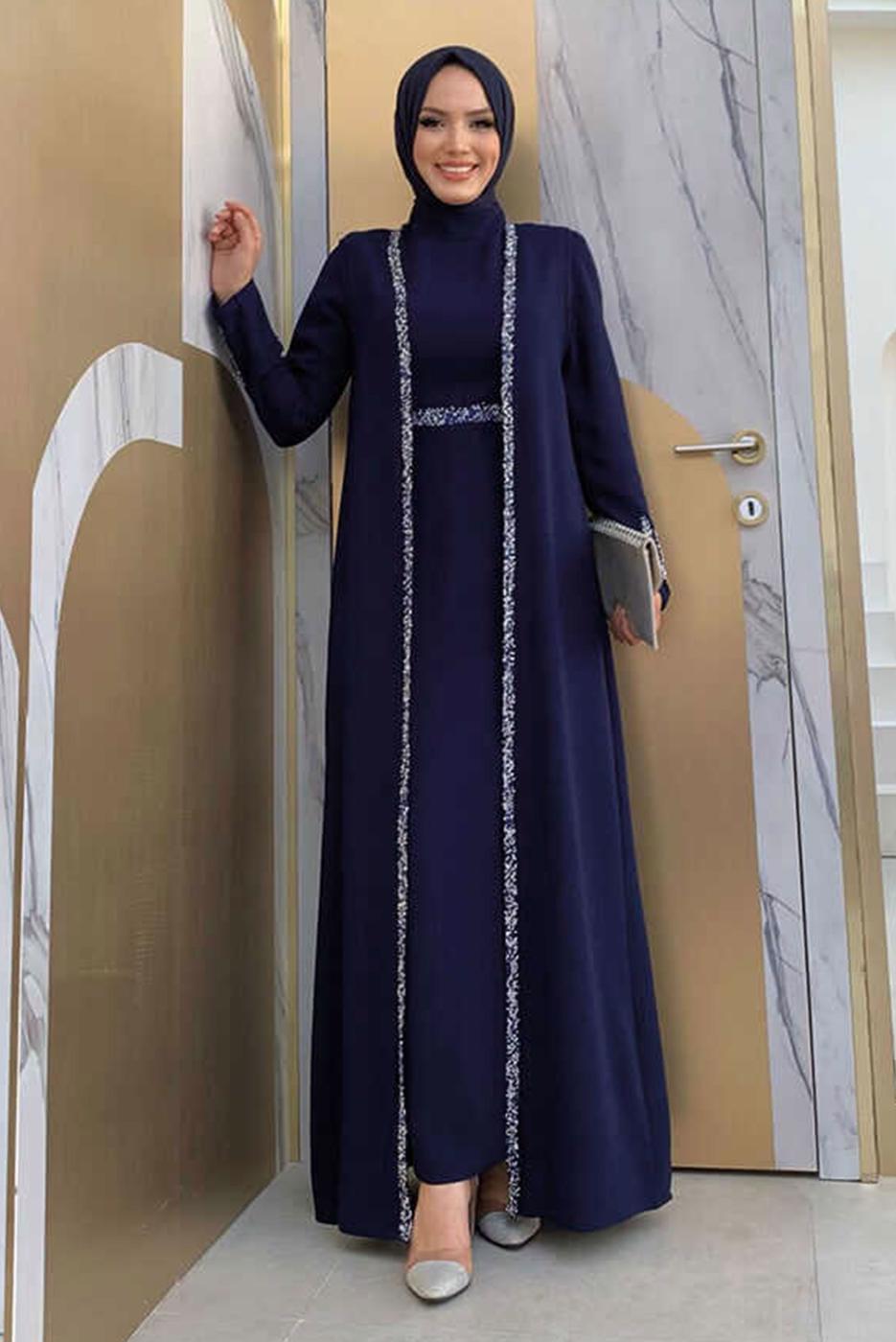 Hijab clothing NAVY BLUE DRESS SUIT WITH VEST T 8383