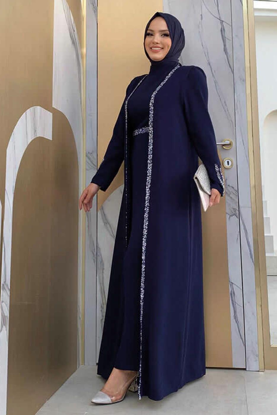 Hijab clothing NAVY BLUE DRESS SUIT WITH VEST T 8383