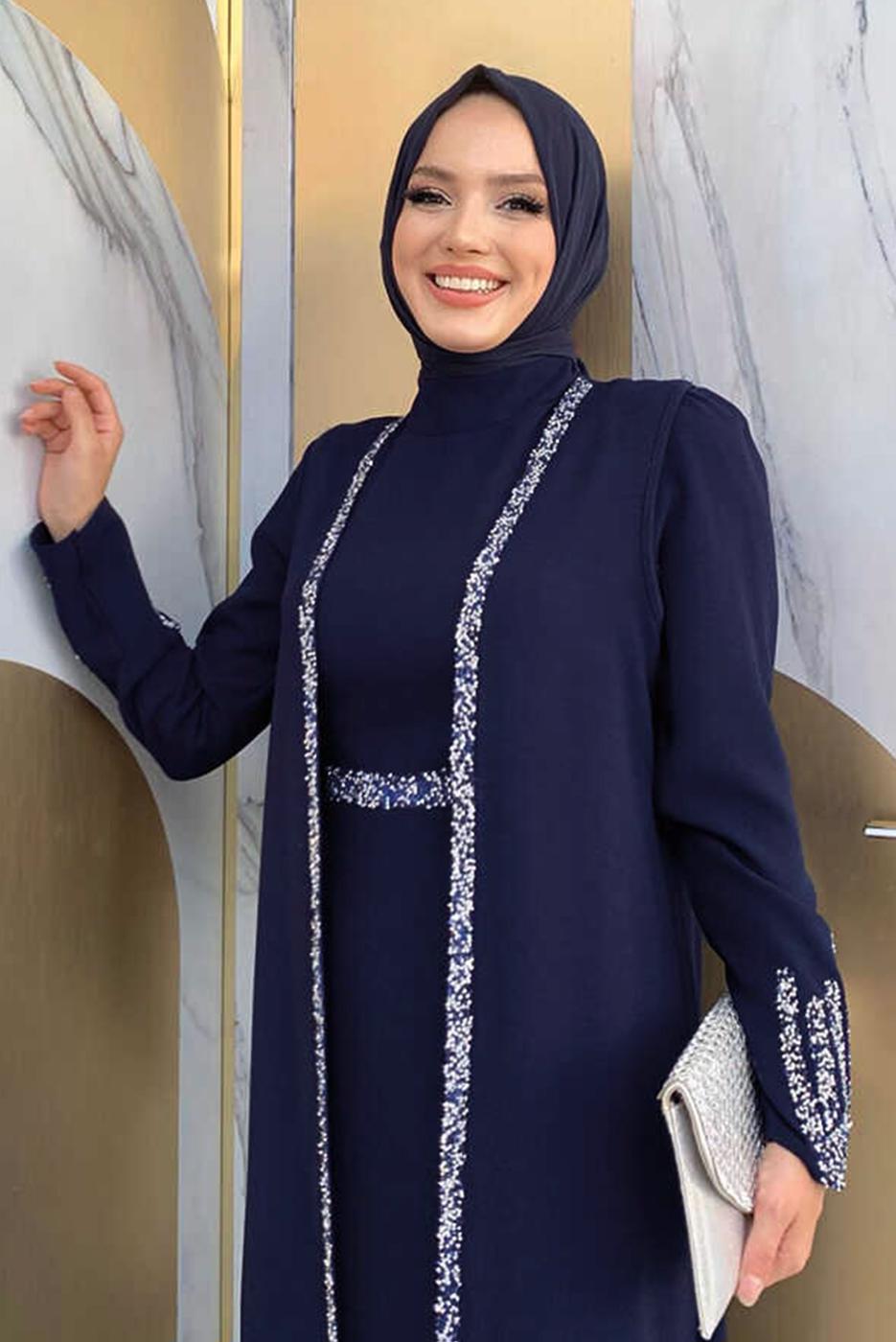 Hijab clothing NAVY BLUE DRESS SUIT WITH VEST T 8383