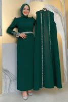 Vêtements hijab VERT COSTUME ROBE AVEC GILET T 8383