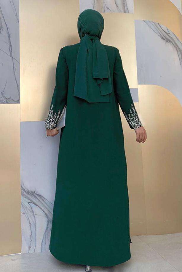 Vêtements hijab VERT COSTUME ROBE AVEC GILET T 8383 - TRENDTESETTÜR