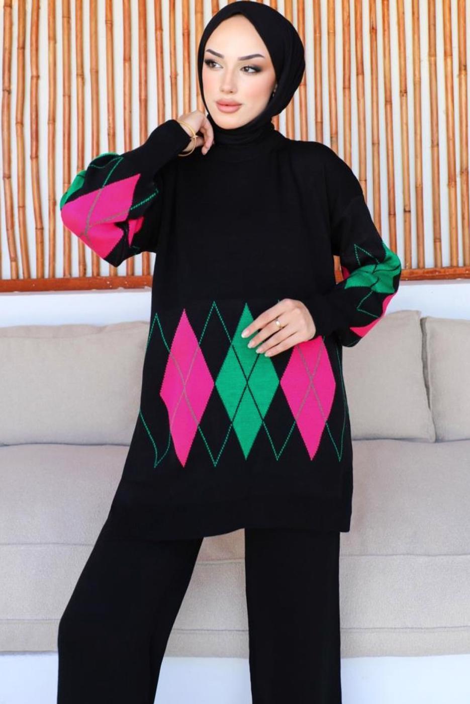 Tesettür giyim SİYAH PANTOLONLU TRİKO TAKIM T 00032